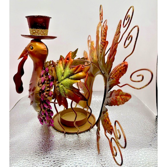 Vintage Turkey Candle Holder Fall Decor Rustic Glam 6x11 - Picture 1 of 6